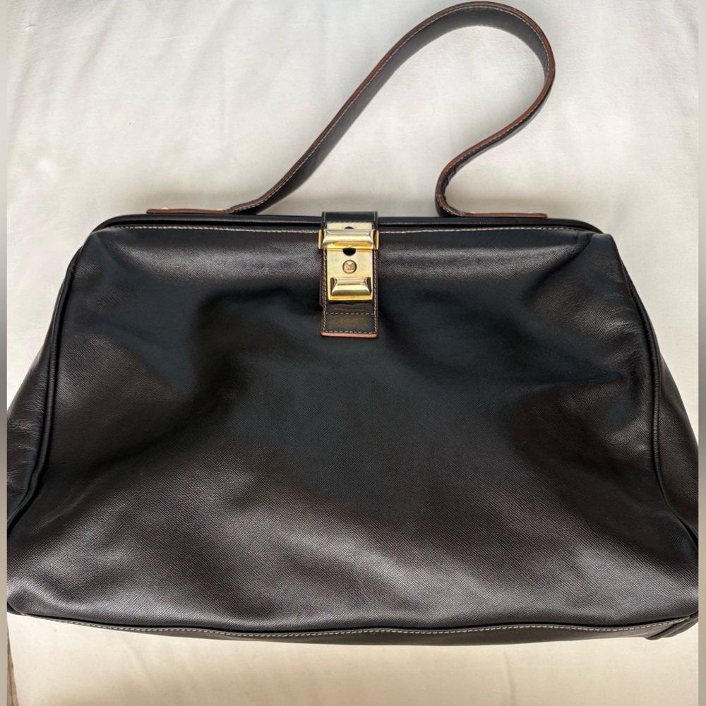 Prada Black Saffiano Leather Shoulder Bag Gold Hardware Made in Italy